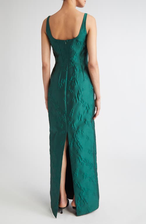 Emilia Wickstead Sharon Sleeveless Ditsy Metallic Floral Jacquard Column Gown In Green