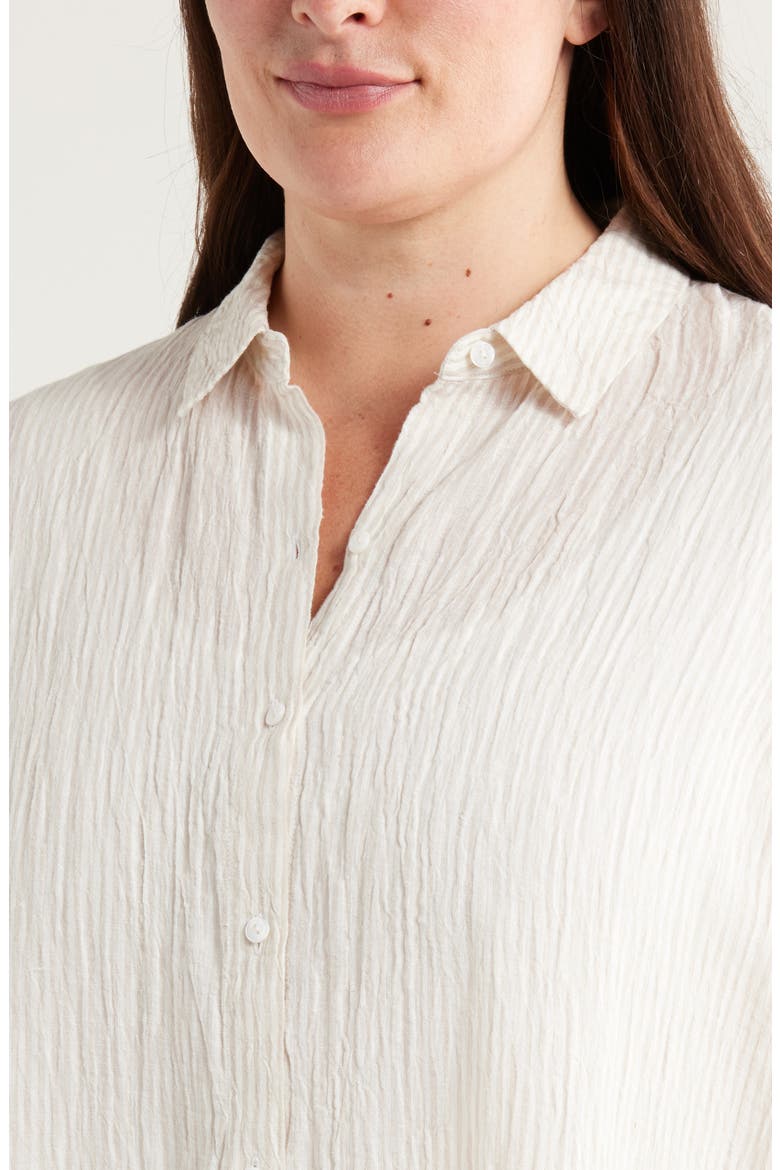 Crinkled Stripe Organic Linen Button-Up Shirt, Alternate, color, CHALK
