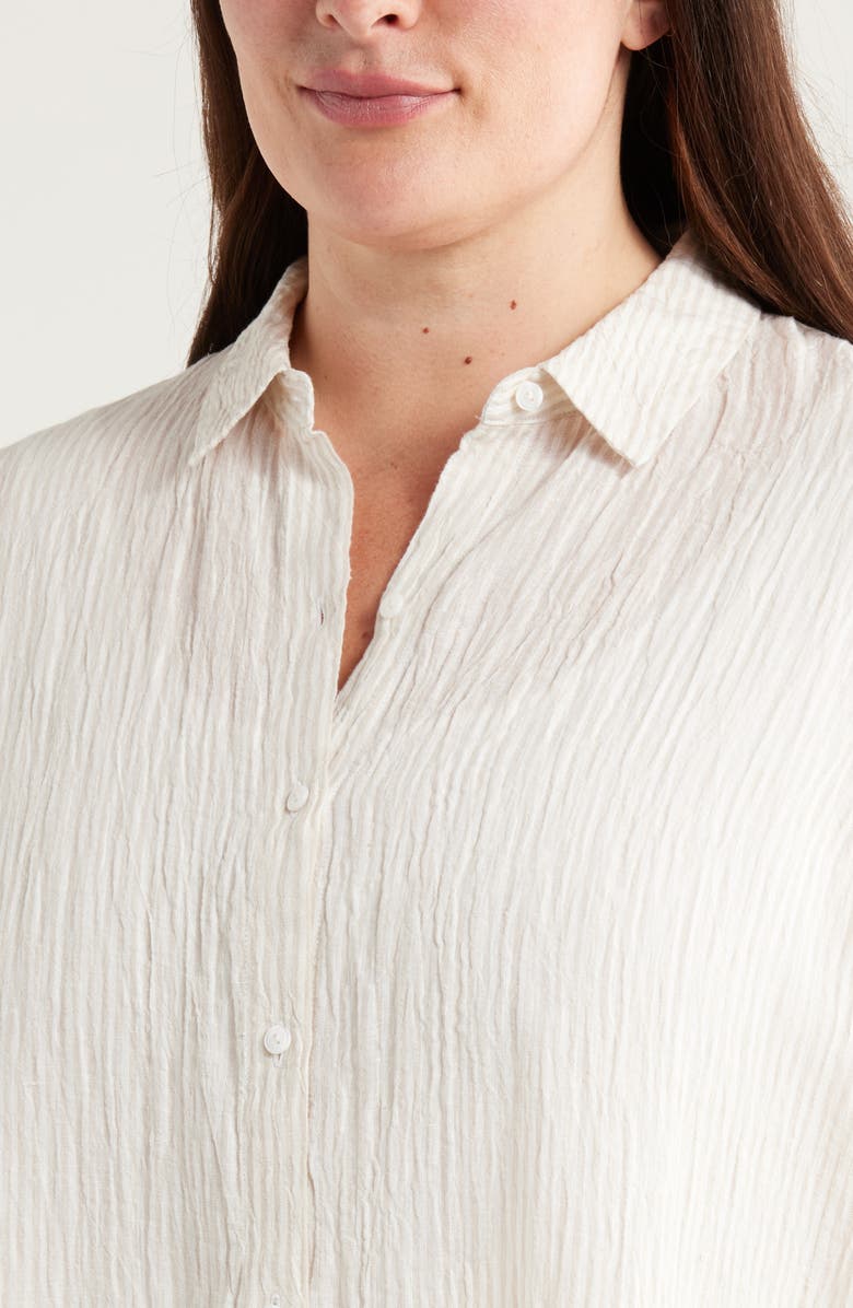 Eileen Fisher Crinkled Stripe Organic Linen Button-Up Shirt, Alternate, color, Chalk