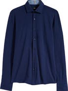 BOSS Roan Solid Stretch Cotton Button-Up Shirt