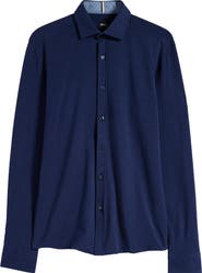 BOSS Roan Solid Stretch Cotton Button-Up Shirt