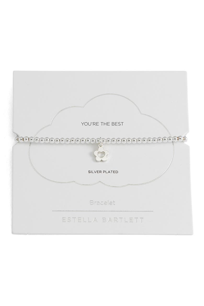 Sienna Flower Heart Beaded Stretch Bracelet, Main, color, SILVER