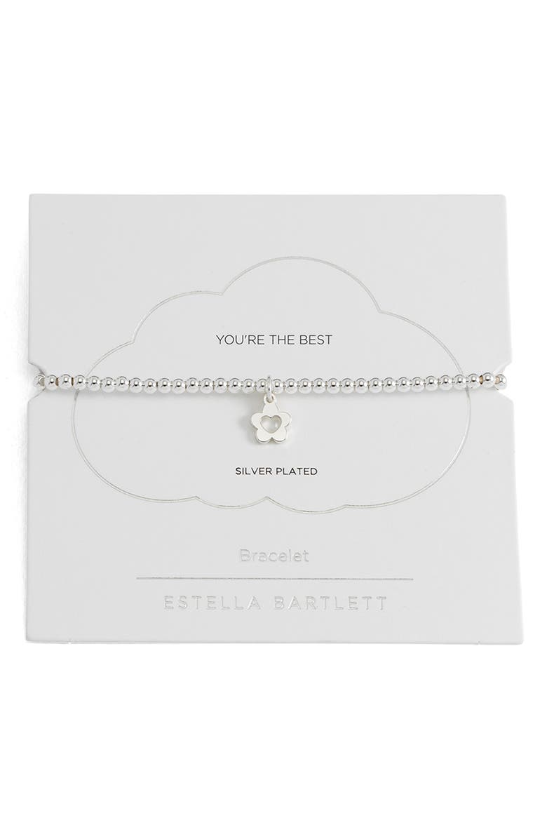 Estella Bartlett Sienna Flower Heart Beaded Stretch Bracelet, Main, color, Silver