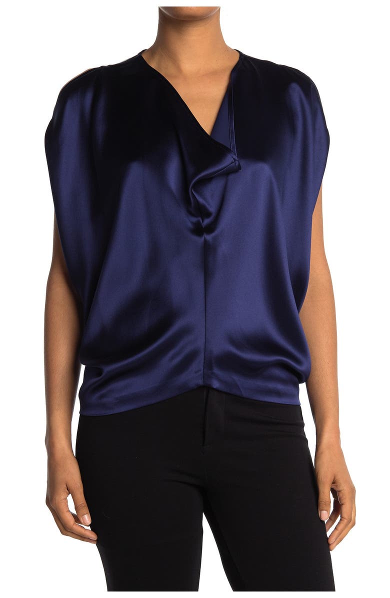 Zero + Maria Cornejo Cold Shoulder Crepe Back Satin Top, Main, color,