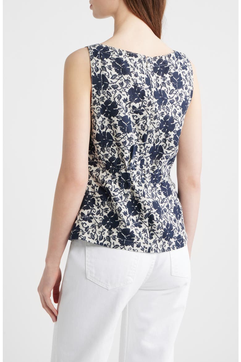 Cinched Boatneck Sleeveless Linen Top, Alternate, color, OAT