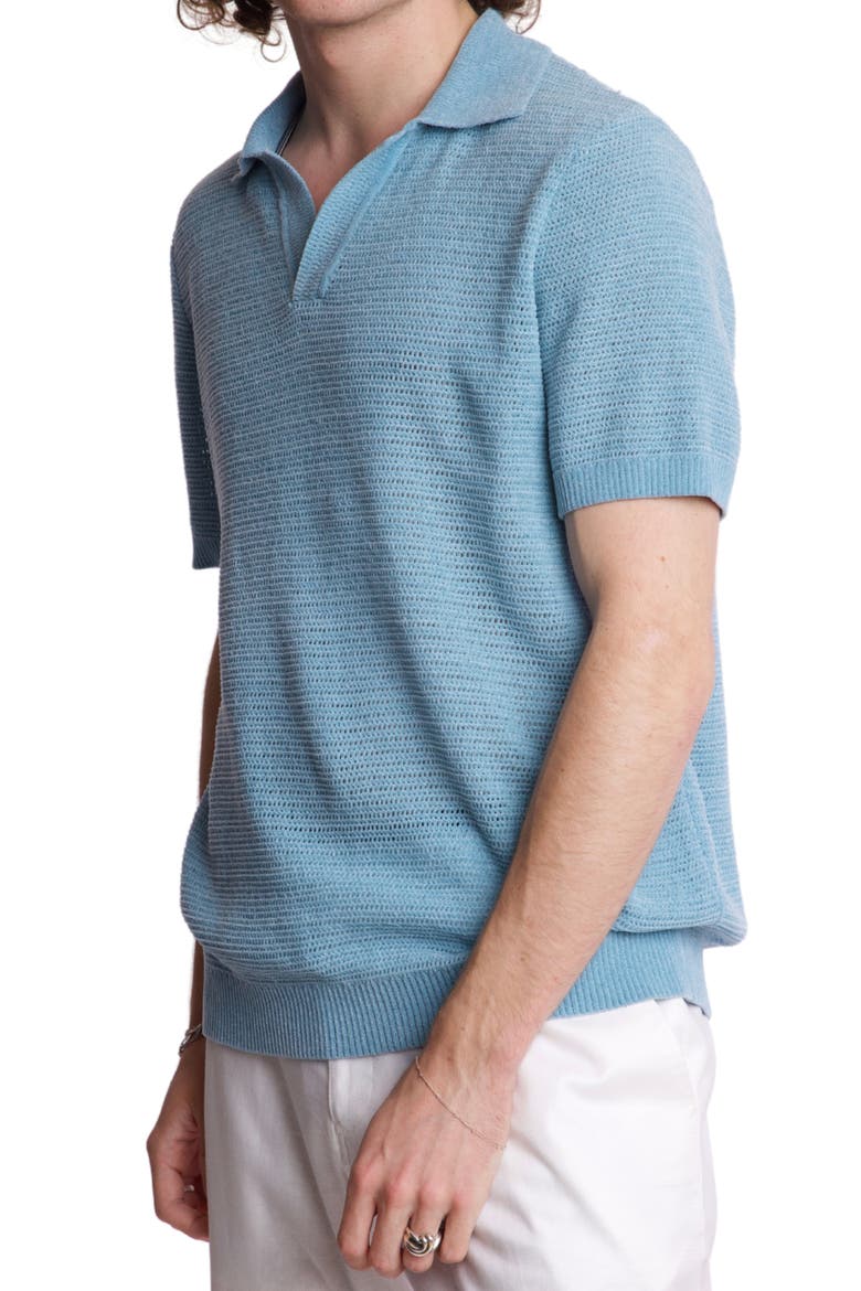 Open Knit Johnny Collar Polo, Alternate, color, LIGHT BLUE CHENILLE