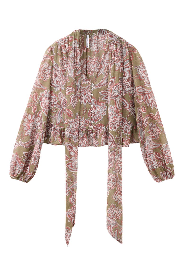 Floral Print Tie Neck Top, Alternate, color, GREEN