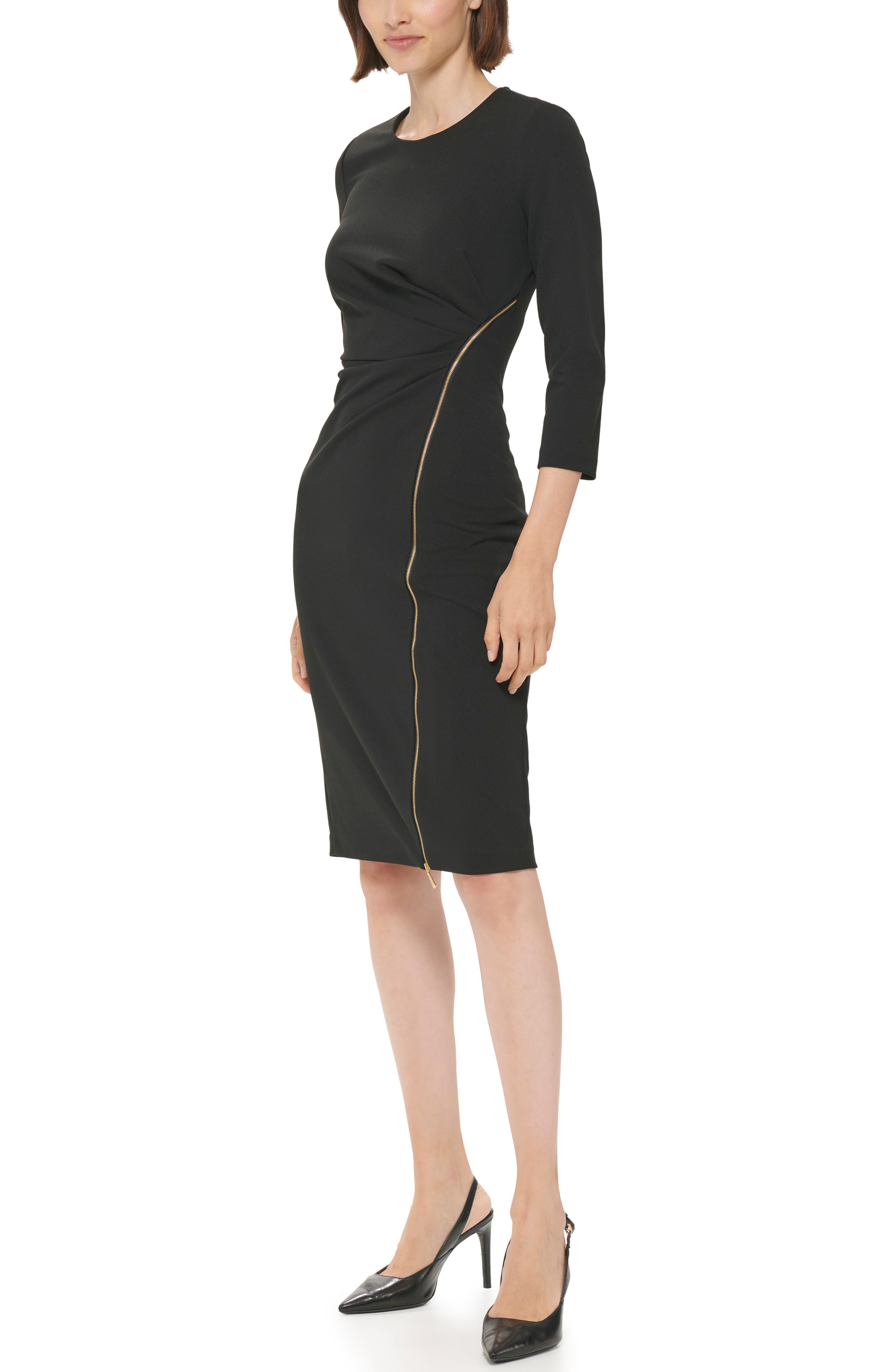 calvin klein black dress gold zipper Women's Shift with Hardware, Black, 2 Clothing, Shoes & Accessories Dynamic crepe shapes a structured Calvin Klein | Dresses |