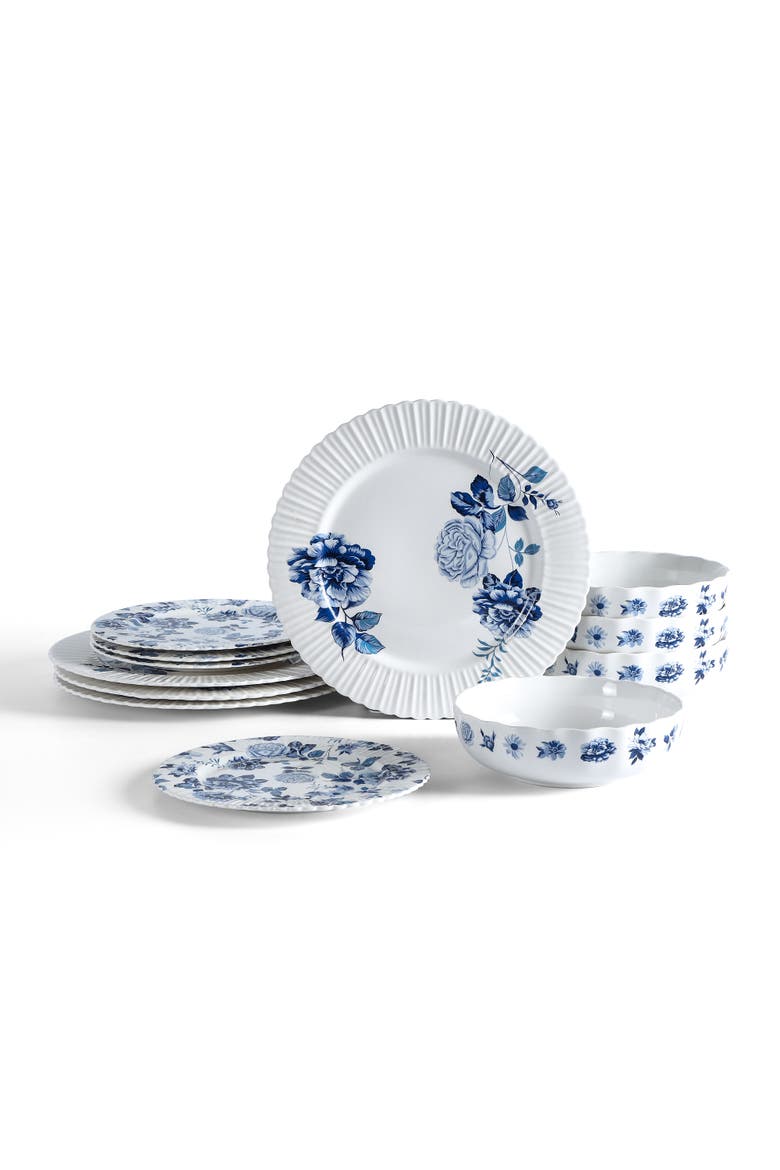 Fiore New Bone China 12-Piece Dinnerware Set, Main, color, Blue