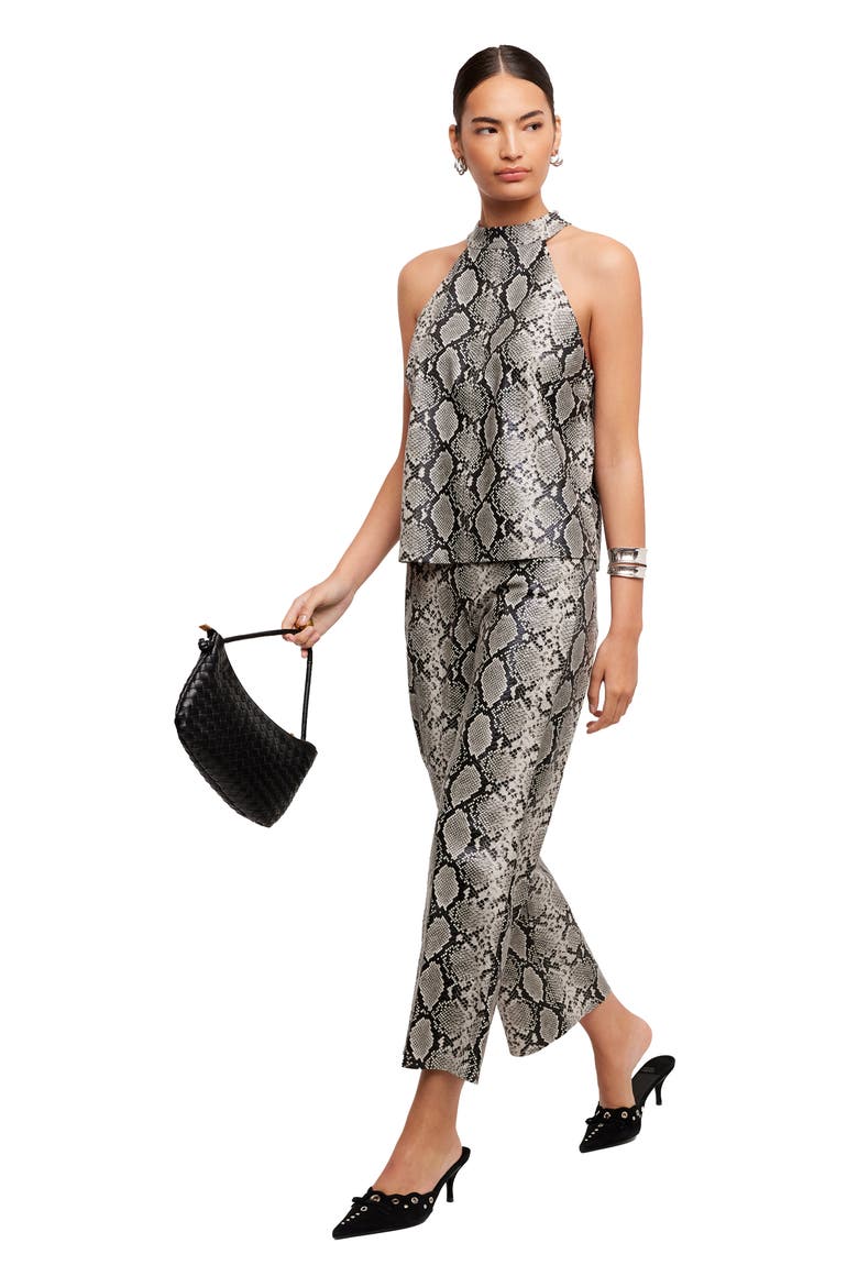 Kelly Snakeskin Embossed Faux Leather Cropped Wide Leg Pants, Alternate, color, PRINT