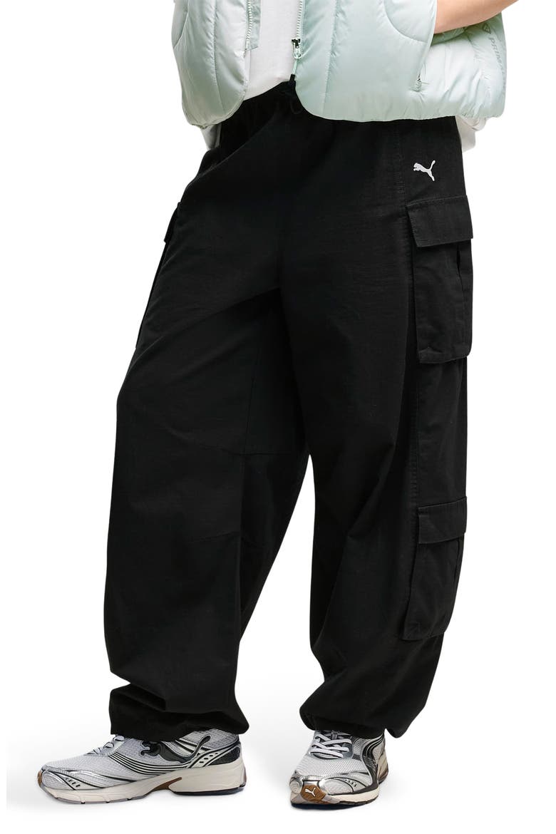 Essentials Relaxed Barrel Cargo Pants, Alternate, color, PUMA BLACK