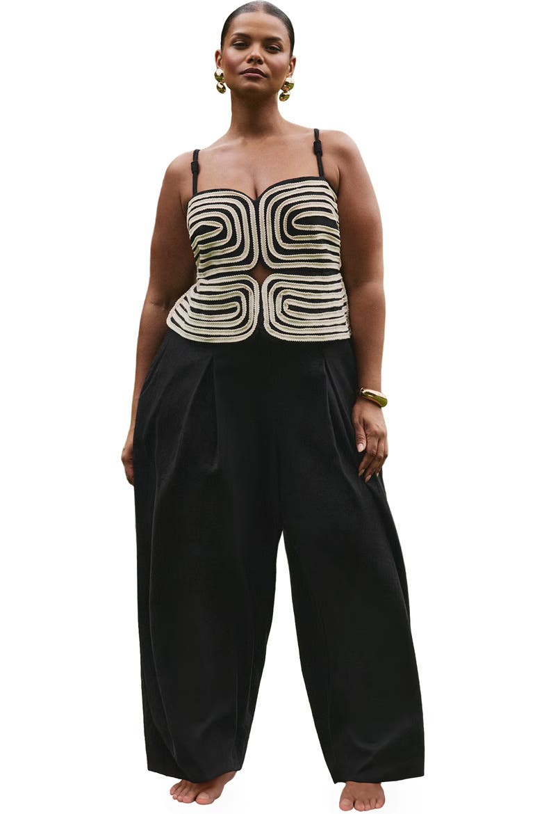 Embroidered Pleated Jumpsuit, Main, color, BLACK ONYX