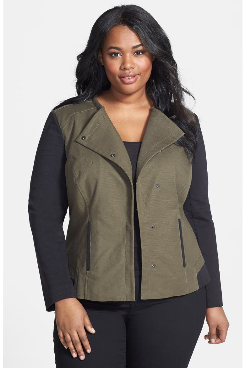'Aruba Dobby' Mixed Media Jacket, Main, color, OLIVE TUSCAN- BLACK