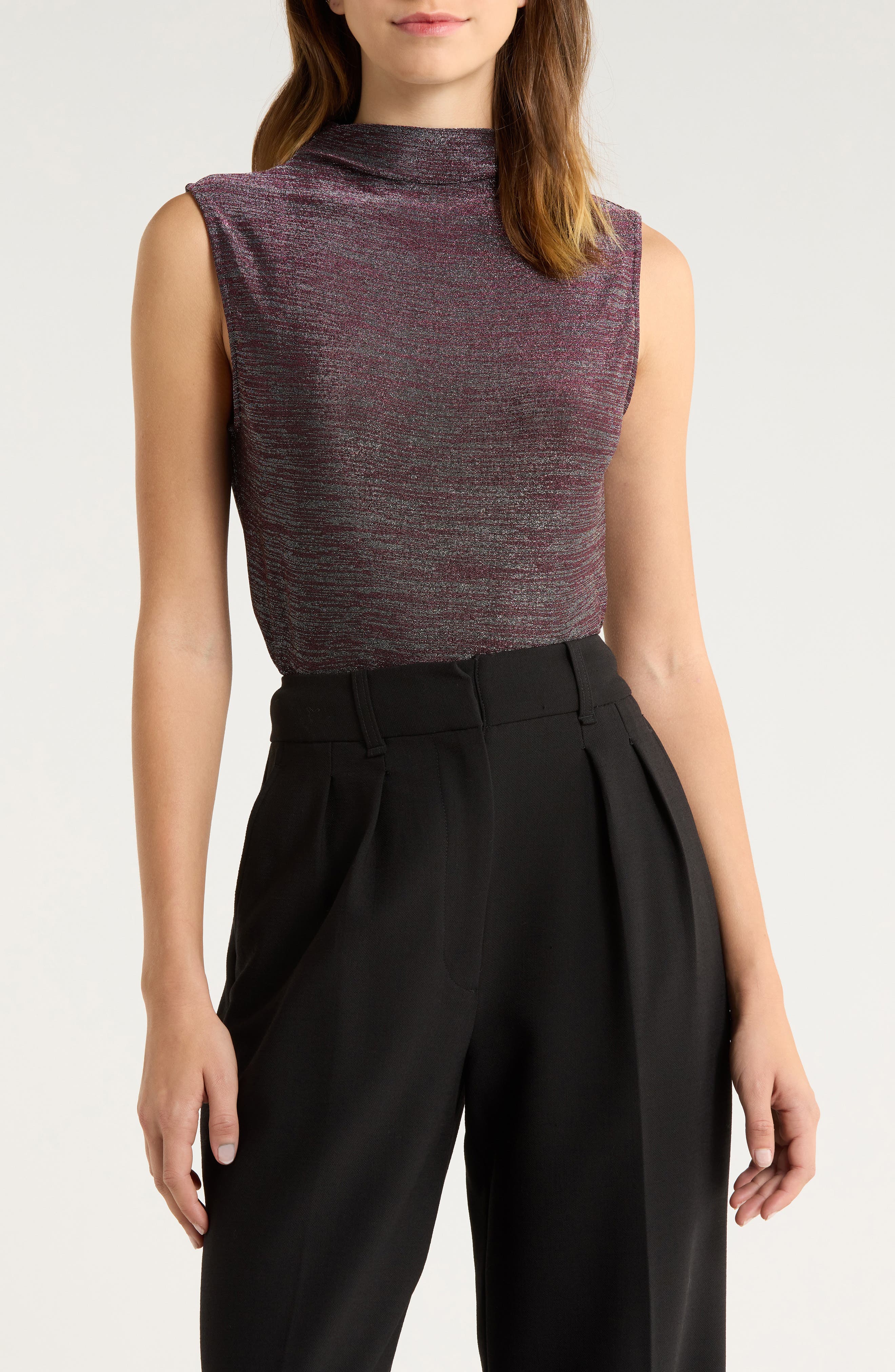 Veronica Beard Alora Metallic Sleeveless Mock Neck Top