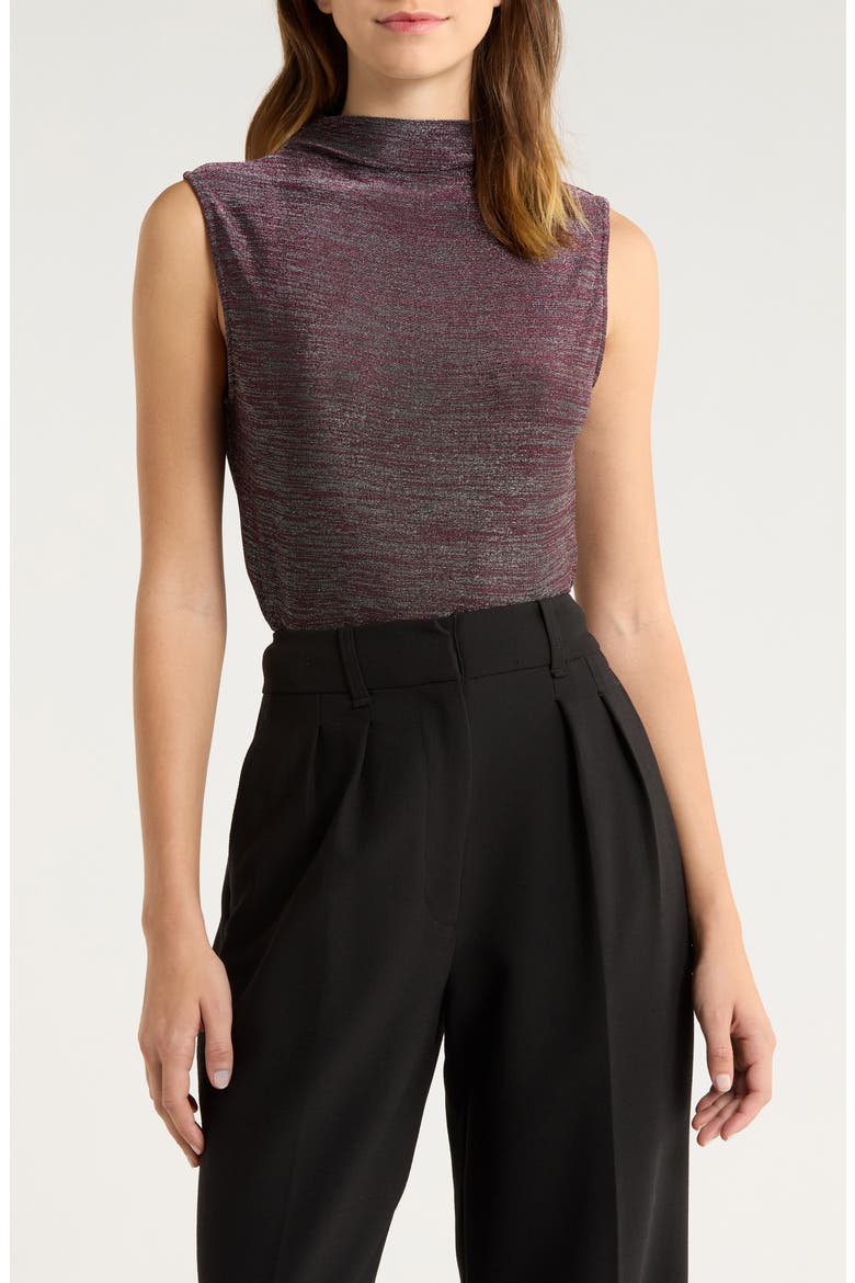 Alora Metallic Sleeveless Mock Neck Top, Main, color, SILVER PINK SPACE