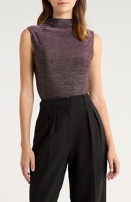 Veronica Beard Alora Metallic Sleeveless Mock Neck Top
