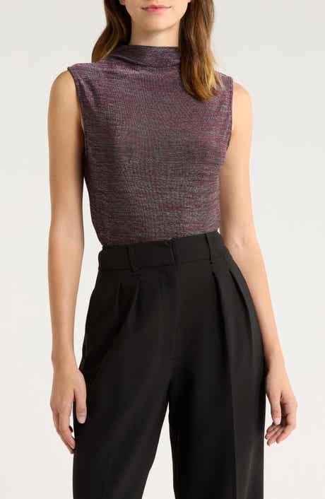 Veronica Beard Alora Metallic Sleeveless Mock Neck Top