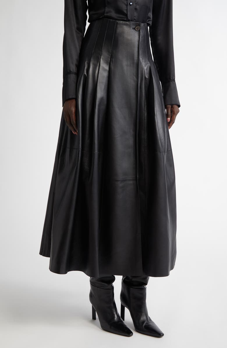 Altuzarra Frankie Pleated Lambskin Leather Skirt, Main, color, 