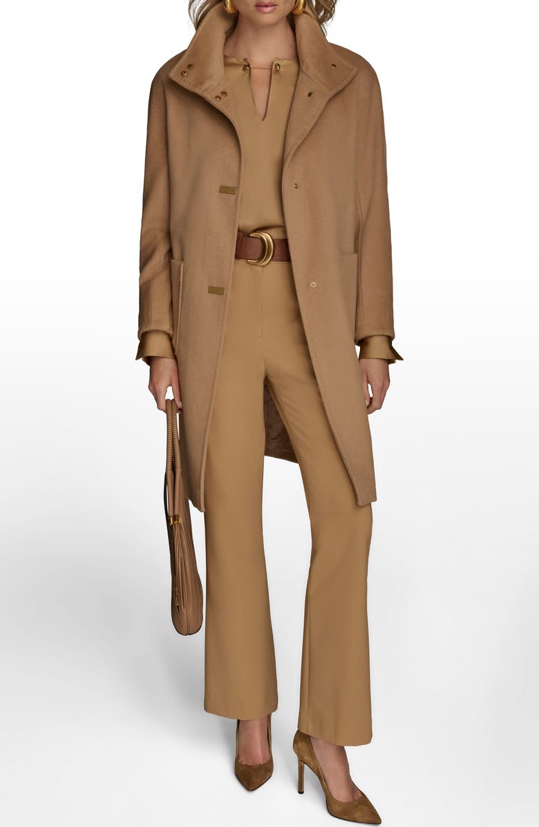 Donna Karan New York Convertible Collar Wool Blend Coat, Alternate, color, Camel