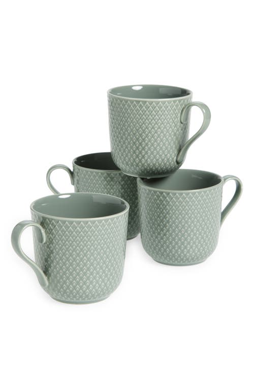 Lyngby Porcelaen Rhombe Earth Set Of 4 Mugs In Moss