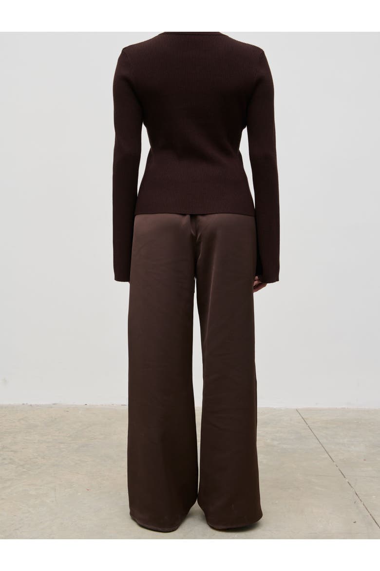 Breya Satin Drawstring Wide Leg Trousers, Alternate, color, Brown