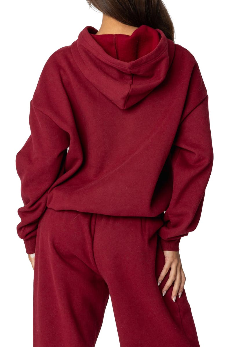 EDIKTED 76 Cali Appliqué Graphic Hoodie, Alternate, color, Burgundy