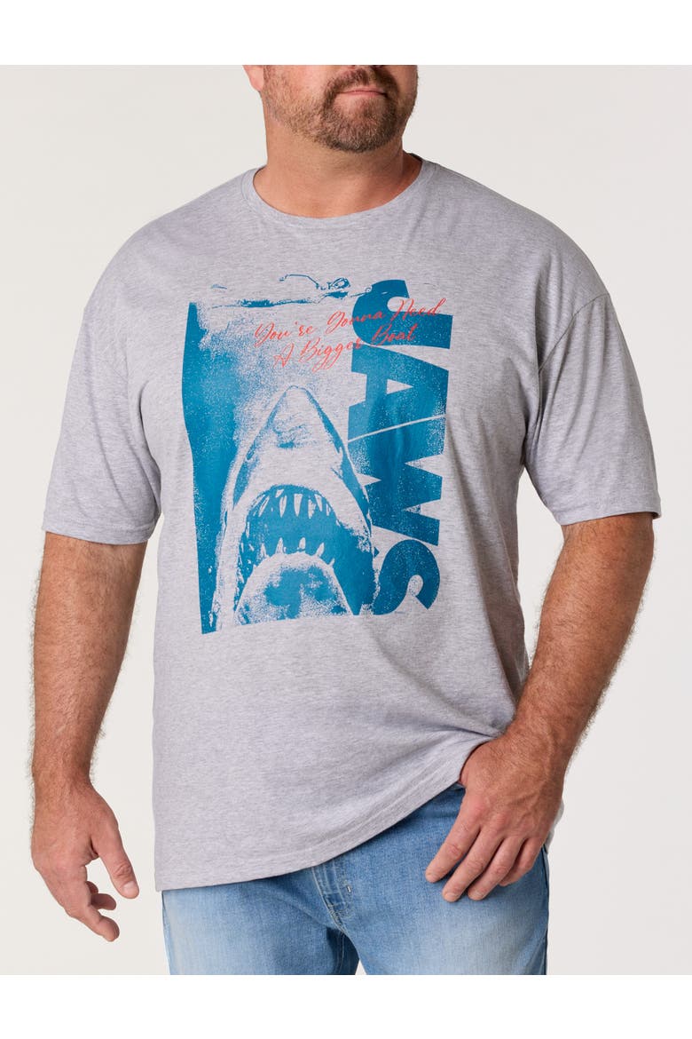 Big & Tall Jaws Graphic Tee, Main, color, GREY HEATHER