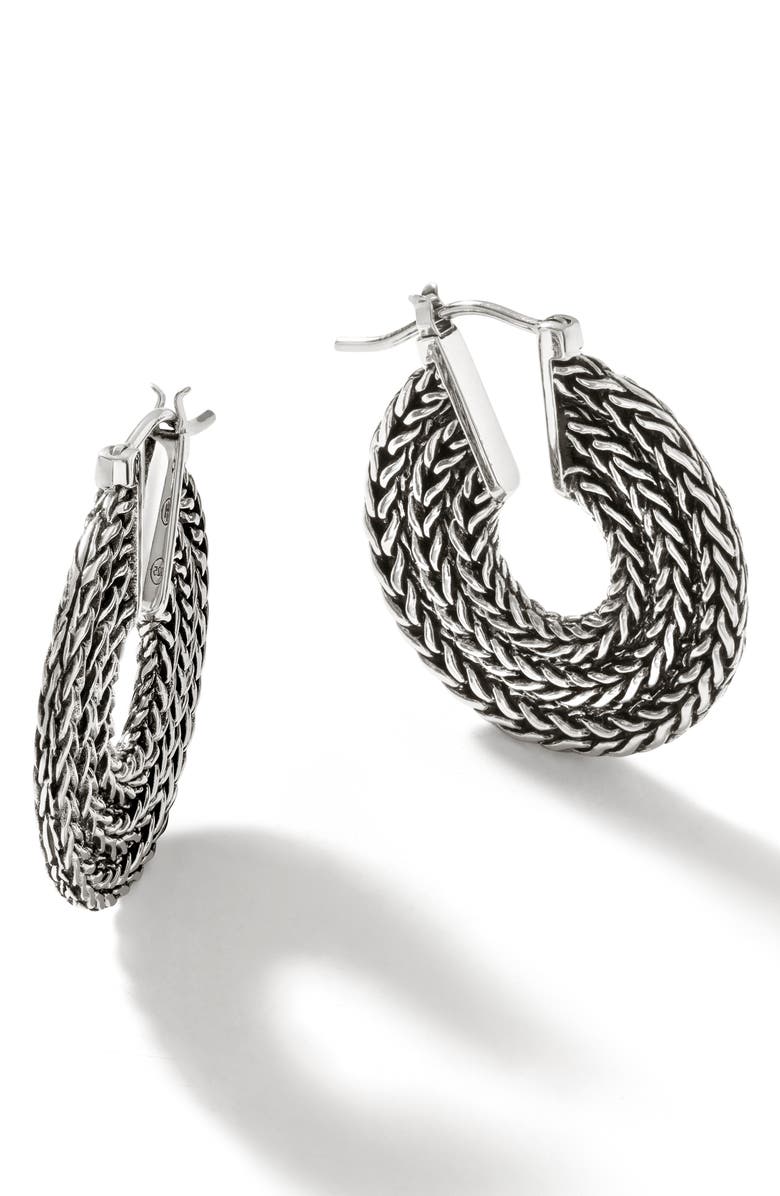 John Hardy Rata Chain Hoop Earrings, Sterling Silver, Main, color,