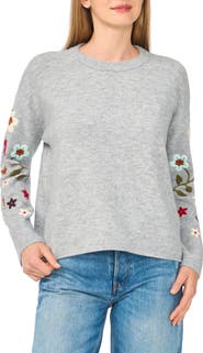 CeCe Embroidered Crewneck Sweater