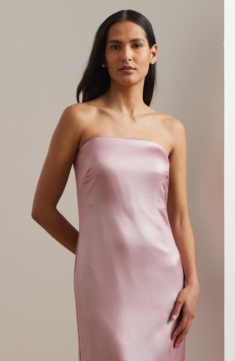 Lauren Ralph Lauren Foil Strapless Charmeuse Gown, Alternate, color, Rose Mauve W/ Silver Foil