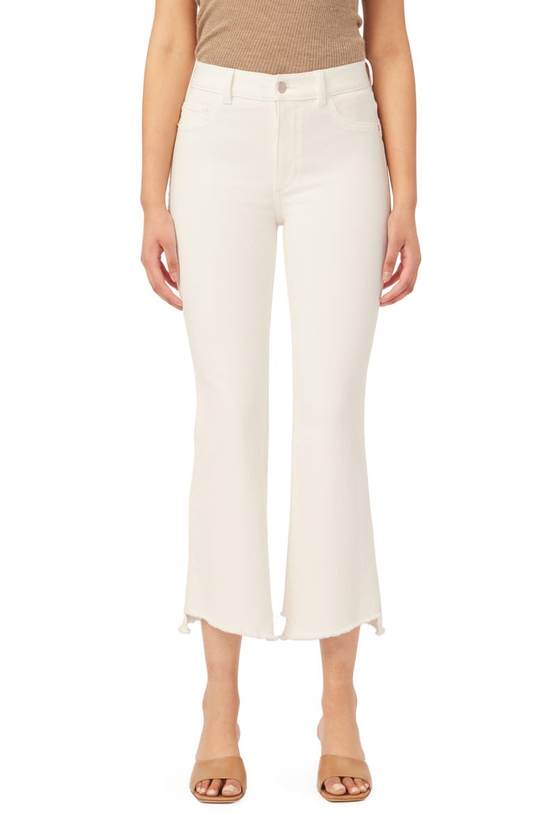 Bridget Instasculpt High Waist Asymmetric Raw Hem Ankle Bootcut Jeans, Main, color, MILK FRAYED