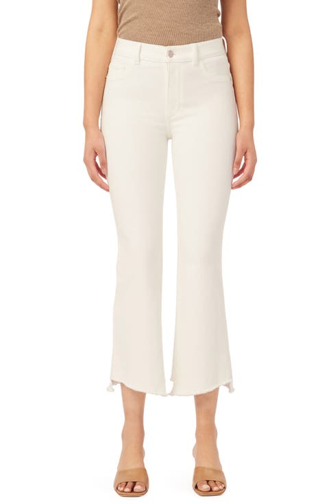 Bridget Instasculpt High Waist Asymmetric Raw Hem Ankle Bootcut Jeans (Milk Frayed)