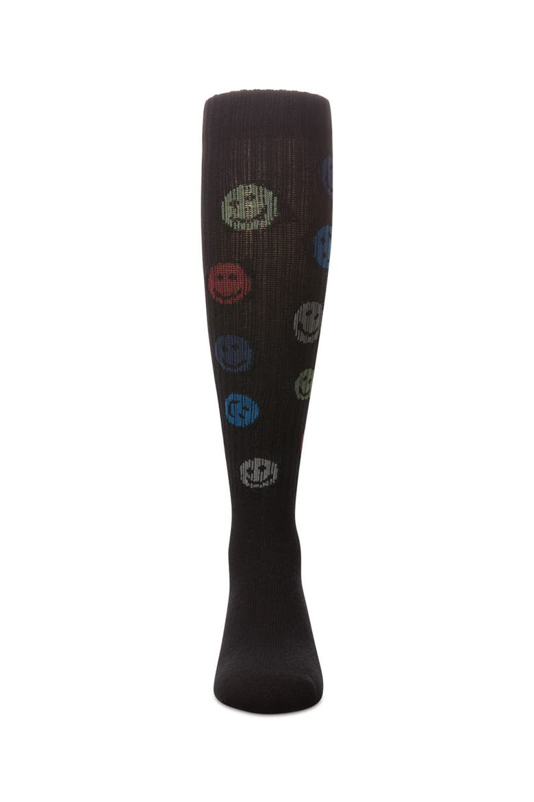 All Over Smile Knee High Socks, Alternate, color, Black