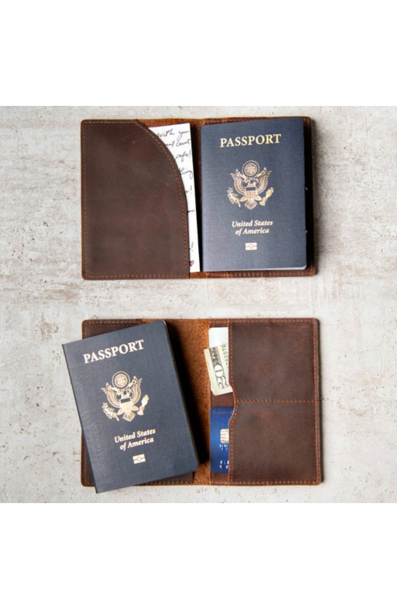 STEEL HORSE LEATHER Priam Handmade Leather Passport Cover, Alternate, color, Brown