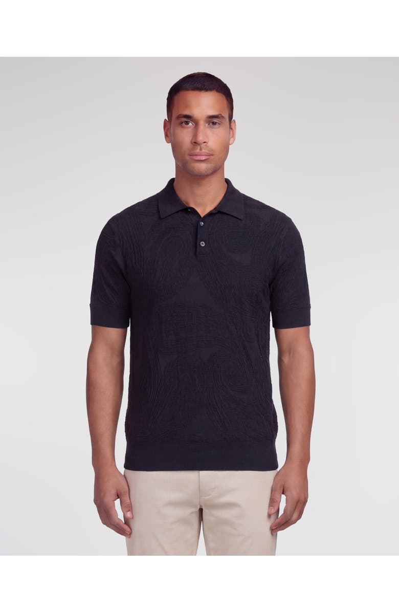 Lords of Harlech Mens Jacquard Linen Cotton Polo, Main, color, Black