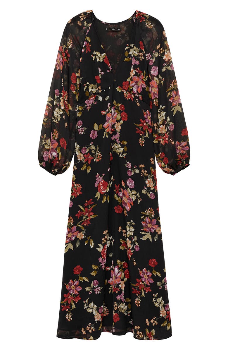 MANGO Floral Puff Sleeve Maxi Dress, Alternate, color, 