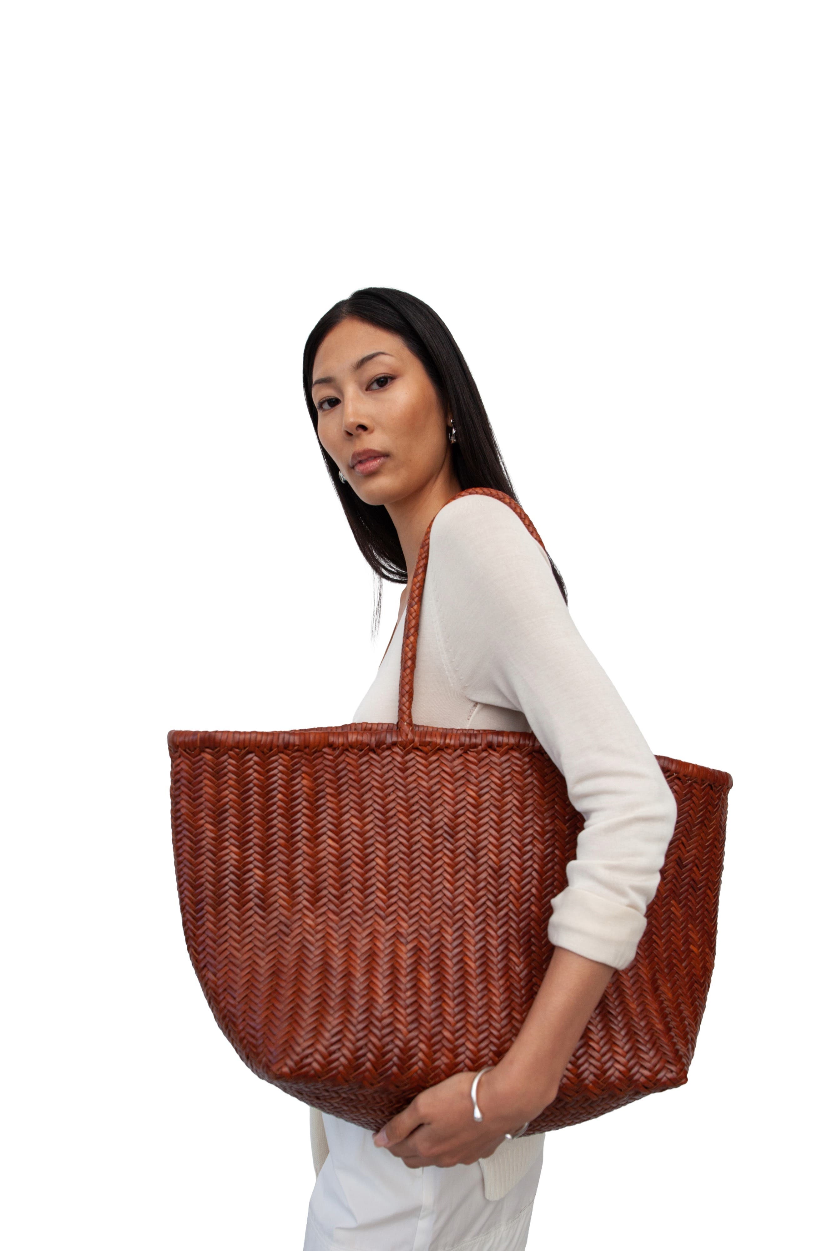 Leather Mercato Woven Tote, Alternate, color, Tan