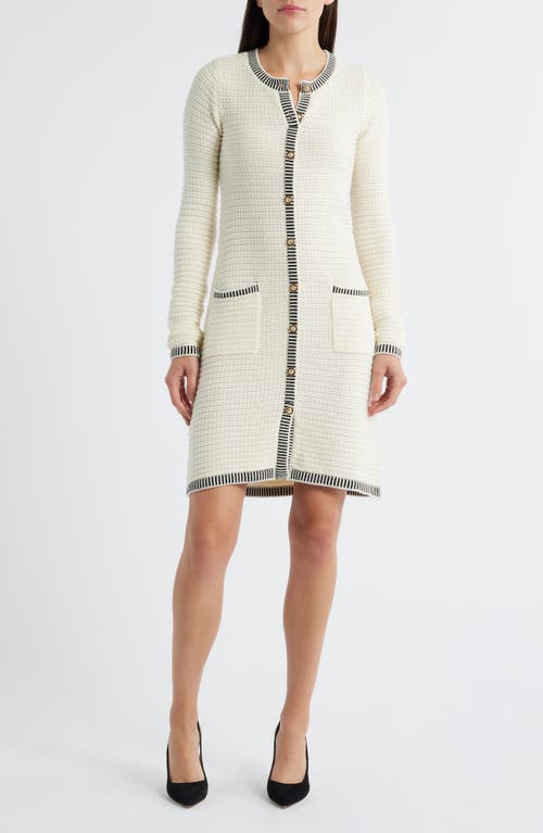 Zoe And Claire Long Sleeve Structured Midi Sweater Dress In Neutral