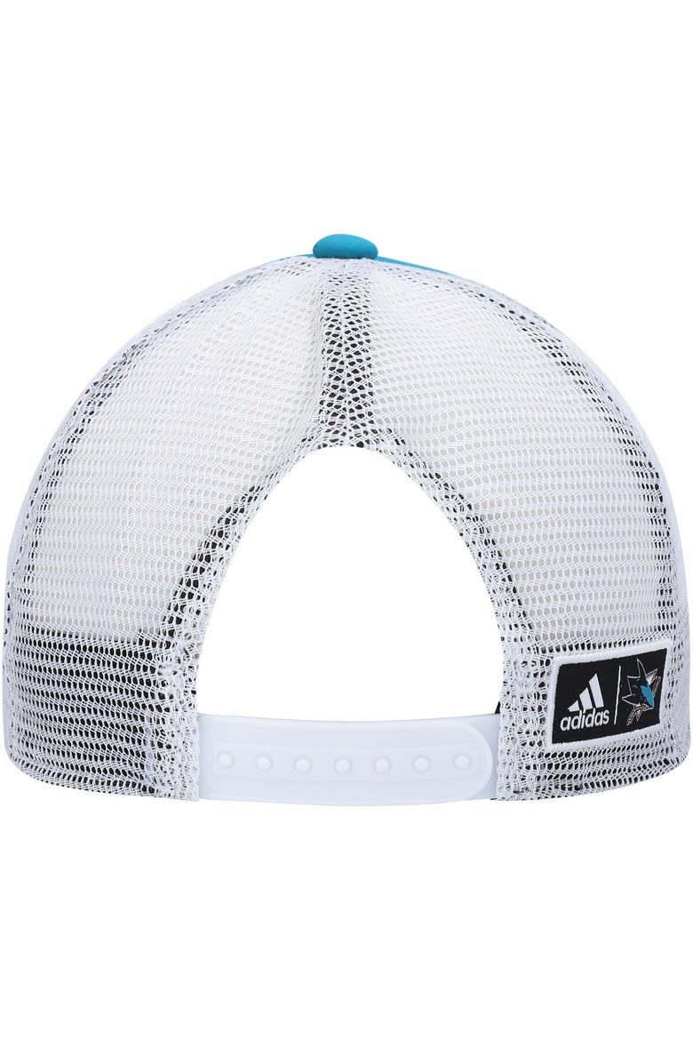 Men's adidas Teal/White San Jose Sharks Team Plate Trucker Snapback Hat, Alternate, color, Teal