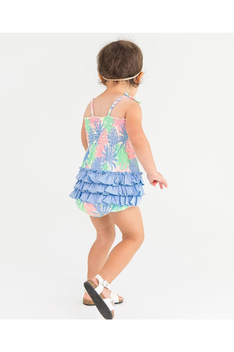 Baby Toddler Smocked Tie Knit Bubble Romper, Alternate, color, Pastel Palms