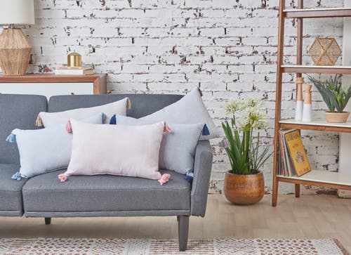 Carol & Frank Bree Vertical Stripe Tasseled Cotton Accent Pillow In Pink