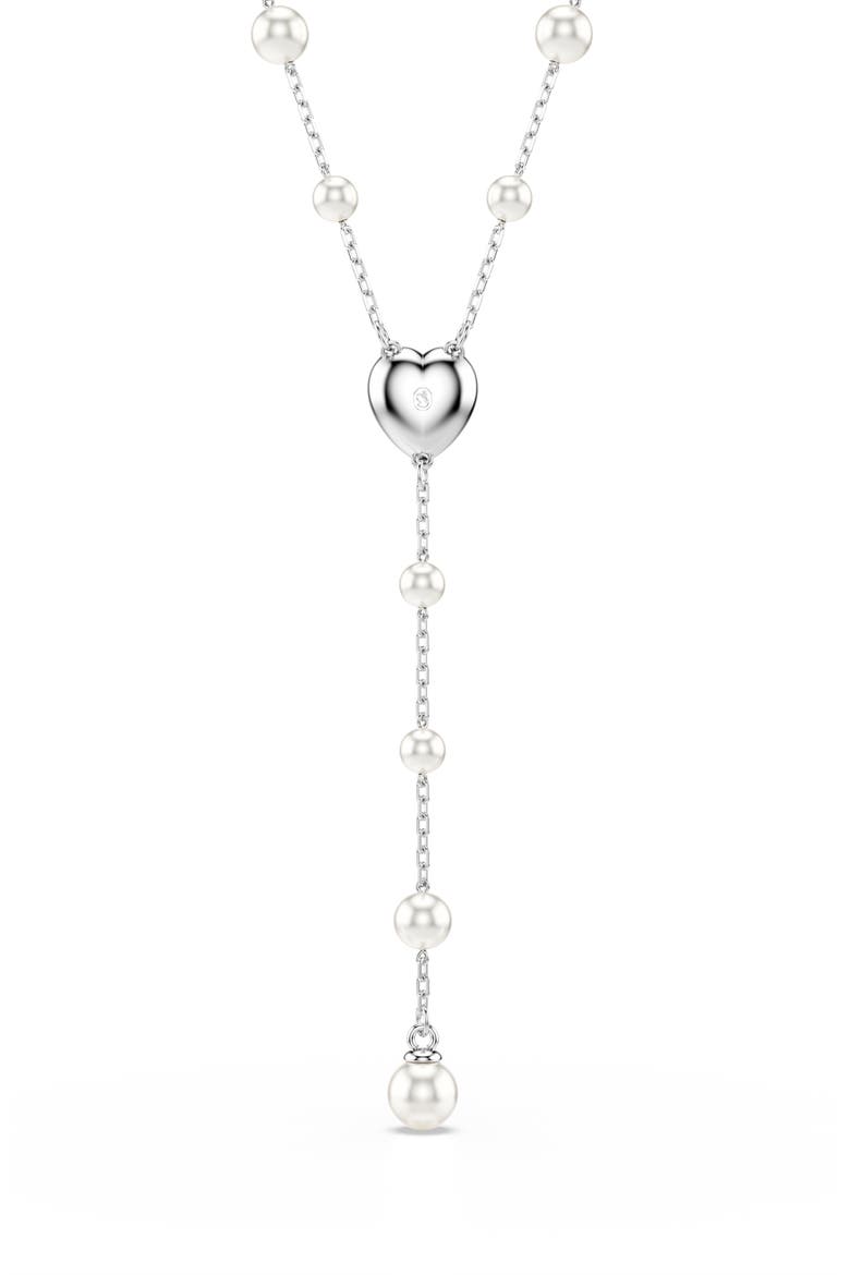 x Ariana Grande Capsule Crystal Heart & Faux Pearl Station Y-Necklace, Alternate, color, WHITE GOLD