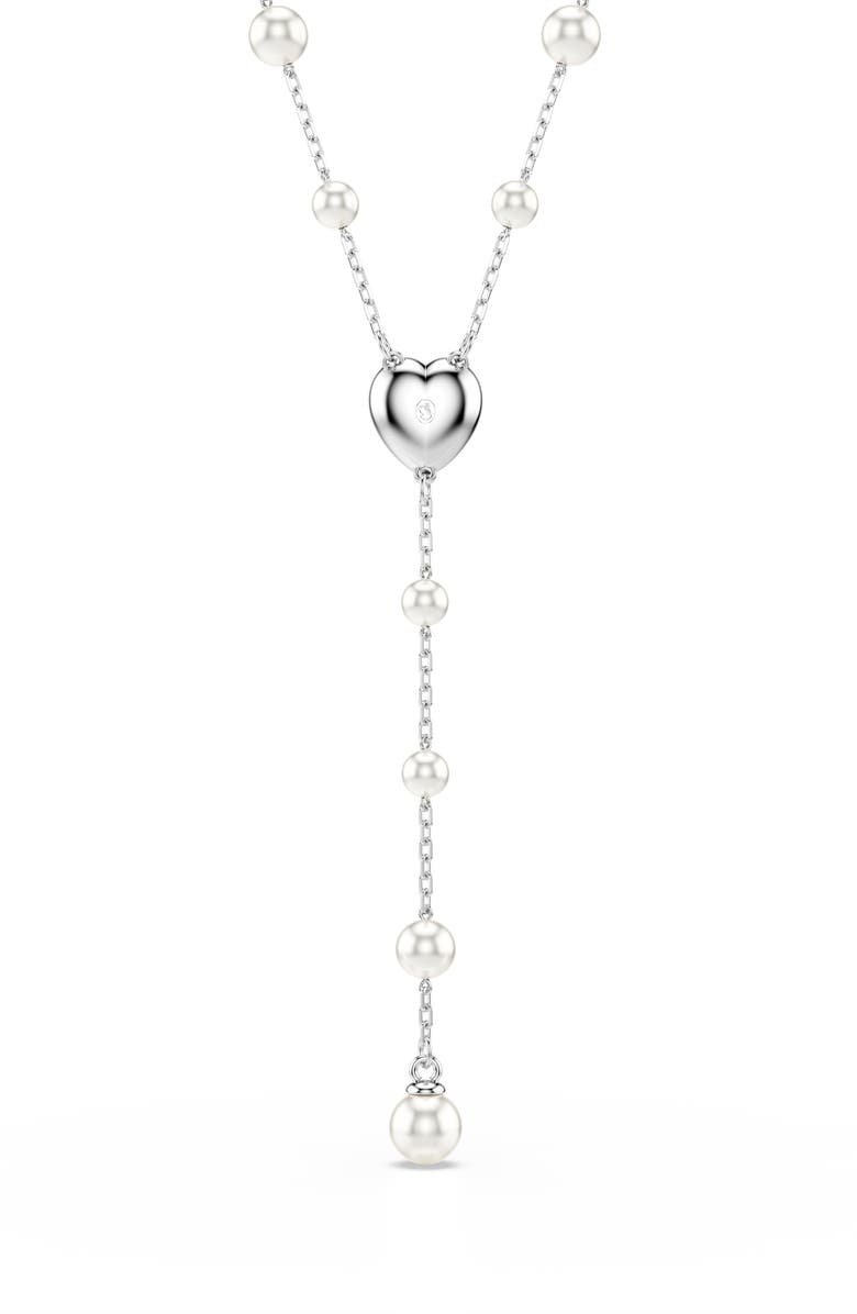 Swarovski x Ariana Grande Capsule Crystal Heart & Faux Pearl Station Y-Necklace, Alternate, color, 