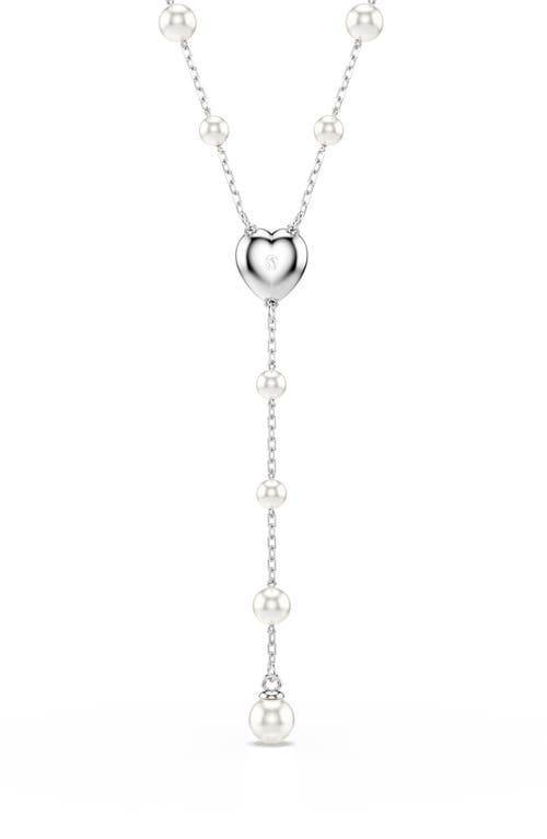 Swarovski Ariana Grande Imitation Pearl & Crystal Heart Y Necklace, 14.875-18.875 In White Gold