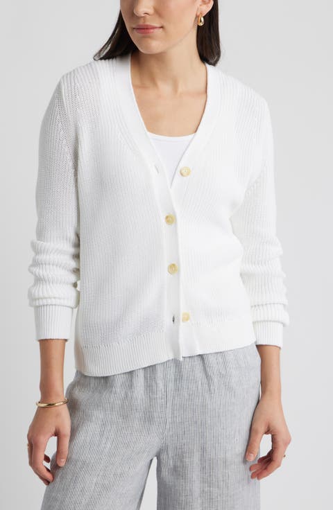 Shaker Stitch V-Neck Pima Cotton Cardigan
