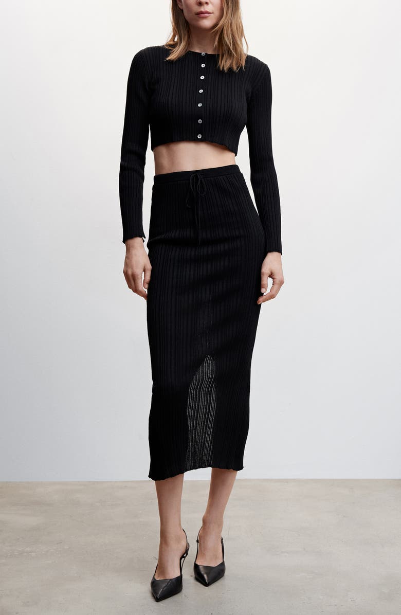 MANGO Rib Front Slit Skirt, Alternate, color,