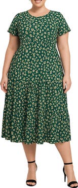 Standards & Practices Floral Short Sleeve Midi Dress