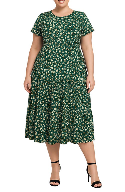 Standards & Practices Floral Short Sleeve Midi Dress In Green