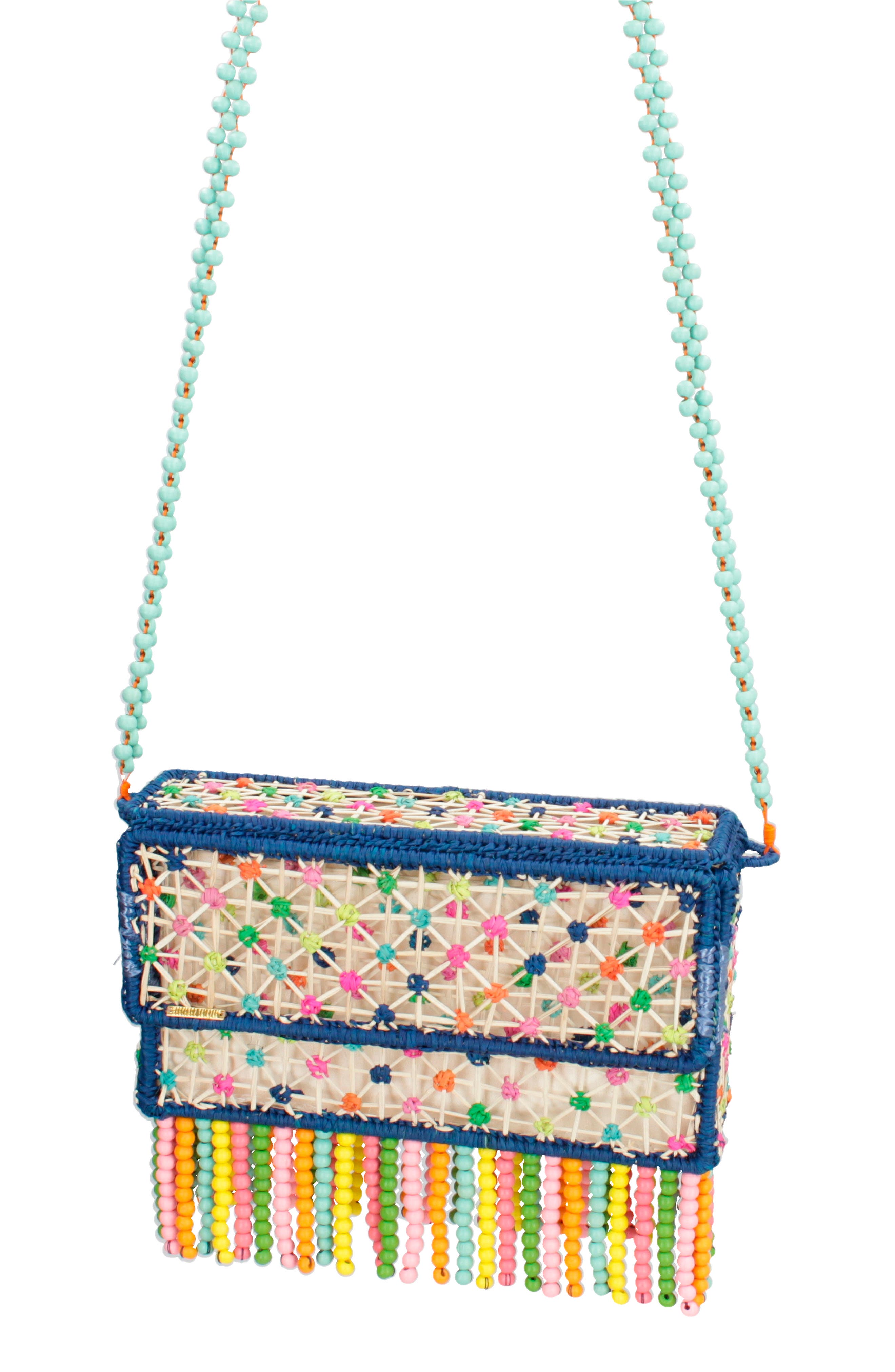 MERCEDES SALAZAR Get Beaded Raffia Crossbody Bag, Main, color, 