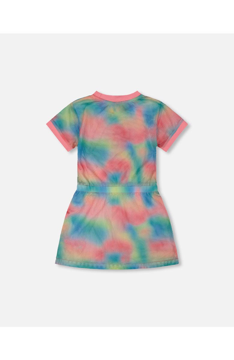 Deux par Deux Mesh Short Sleeves Elastic Waist Beach Dress, Alternate, color, Multicolor